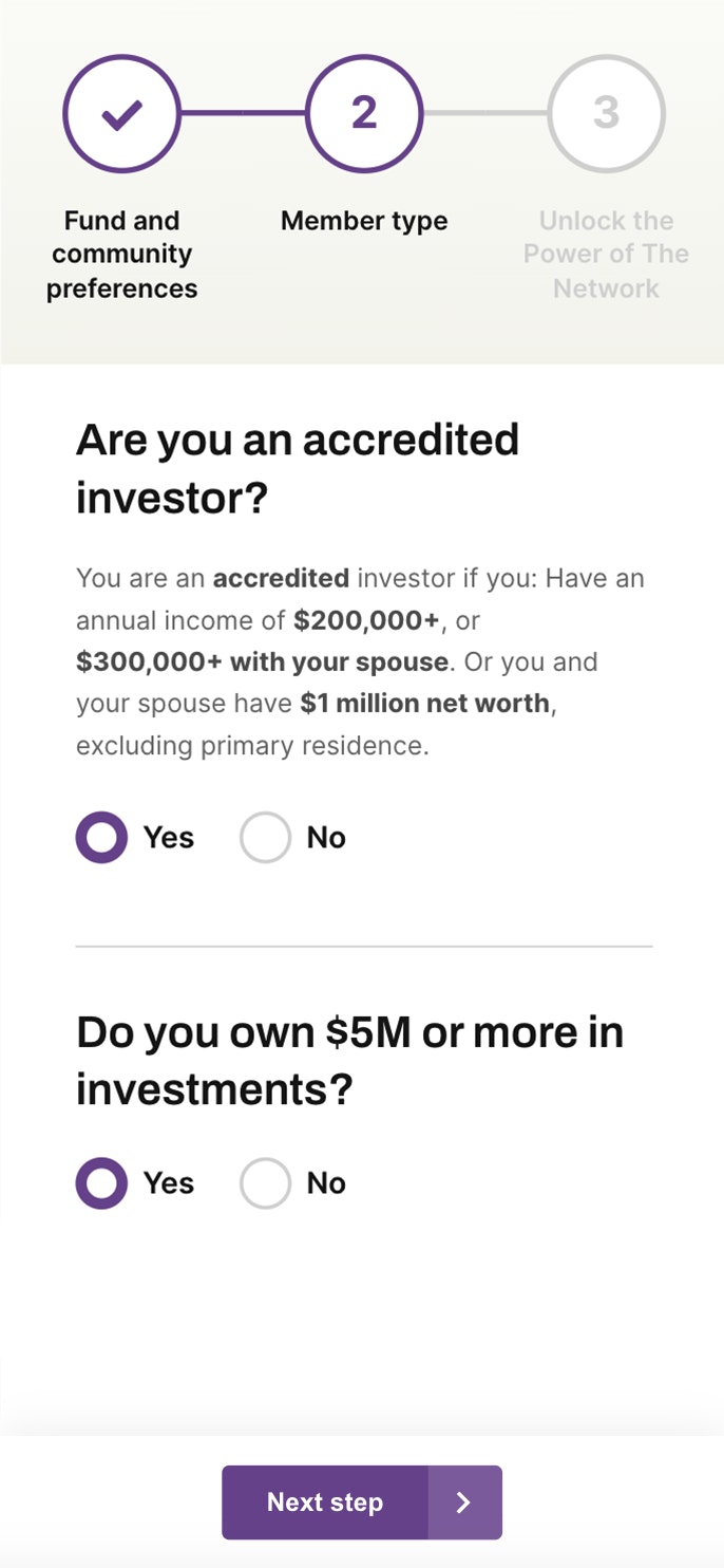 Alumni Ventures: Sign up highlight 2