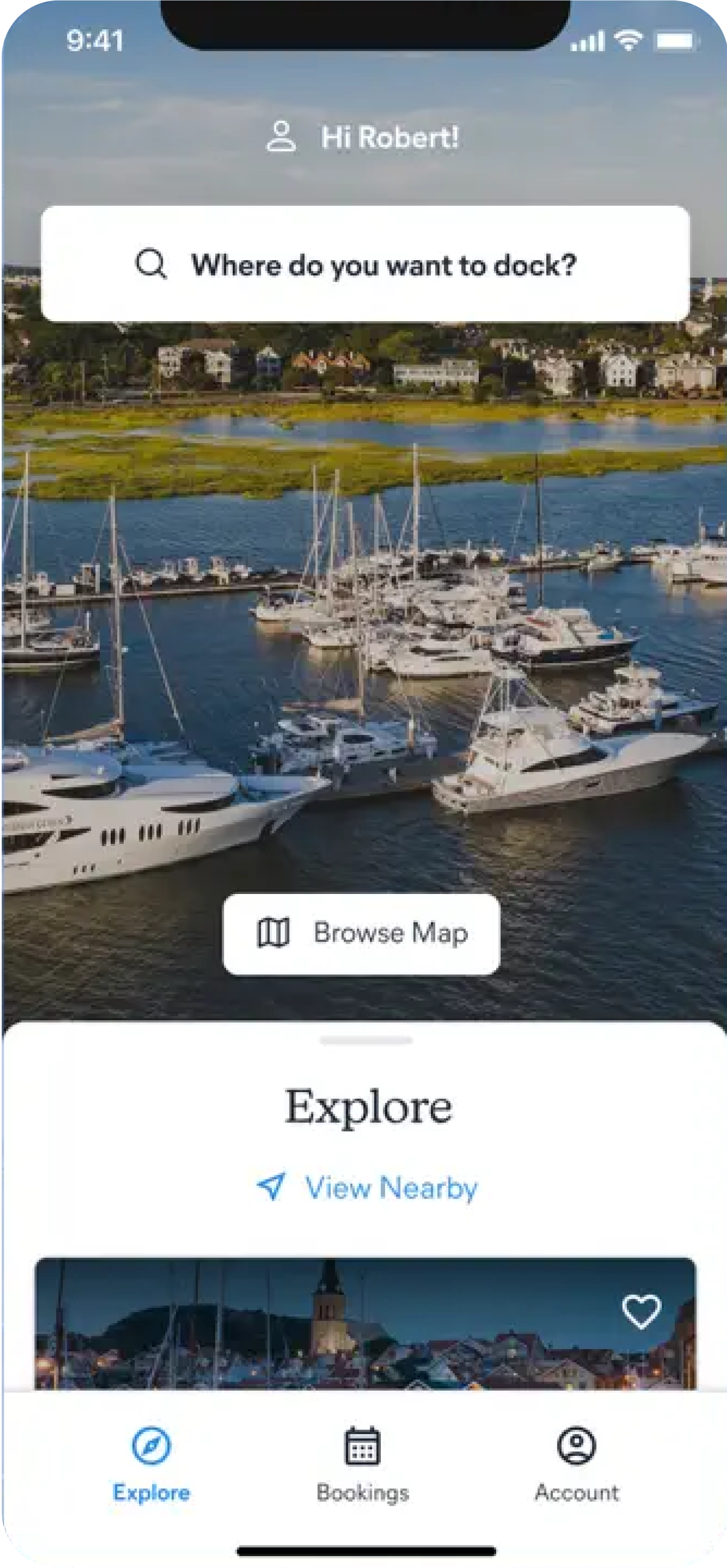 Screenshot of an explore view from the Dockspot app.