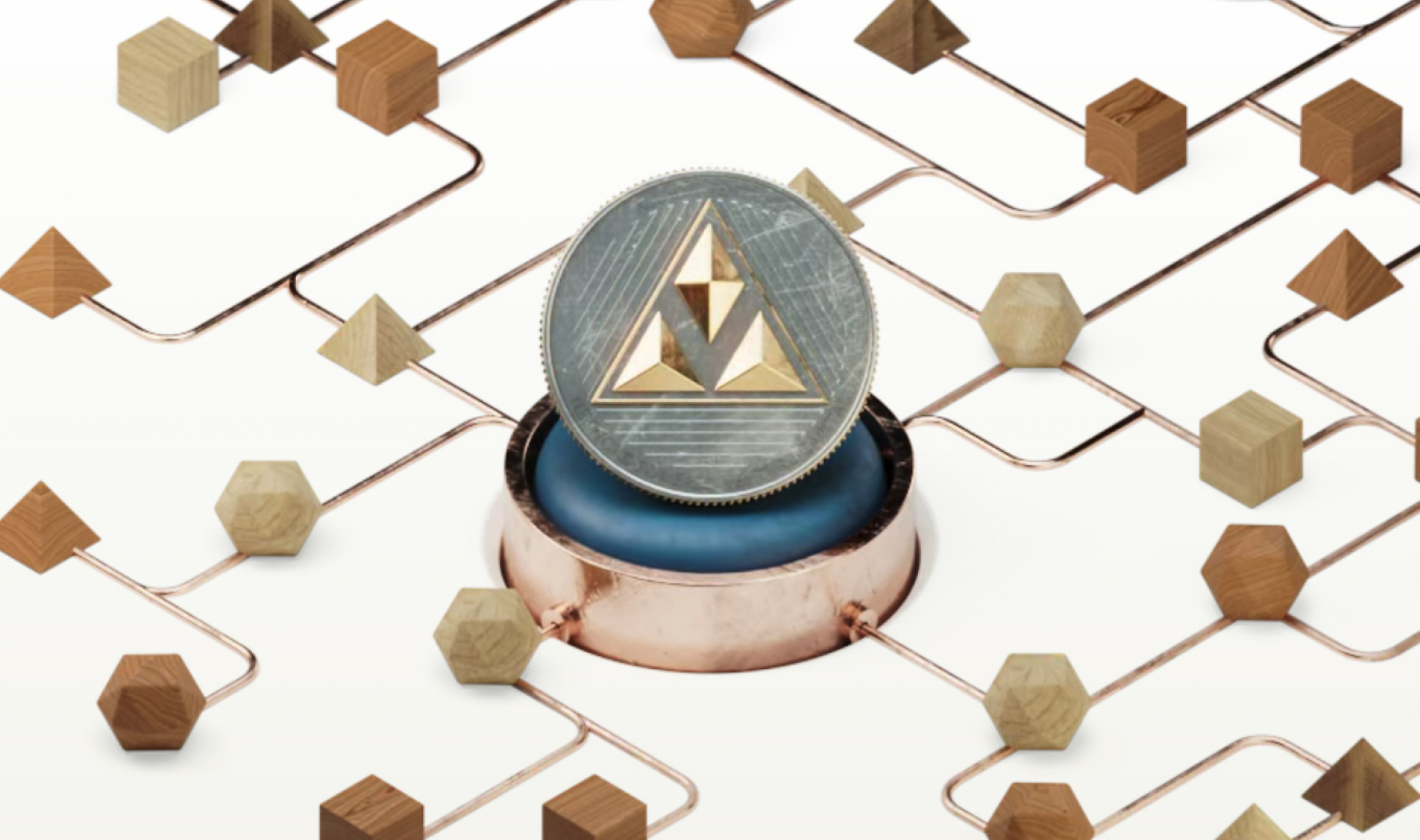 Snapshot from an animation showing network connections with a Alumni Ventures' branded coin in the center